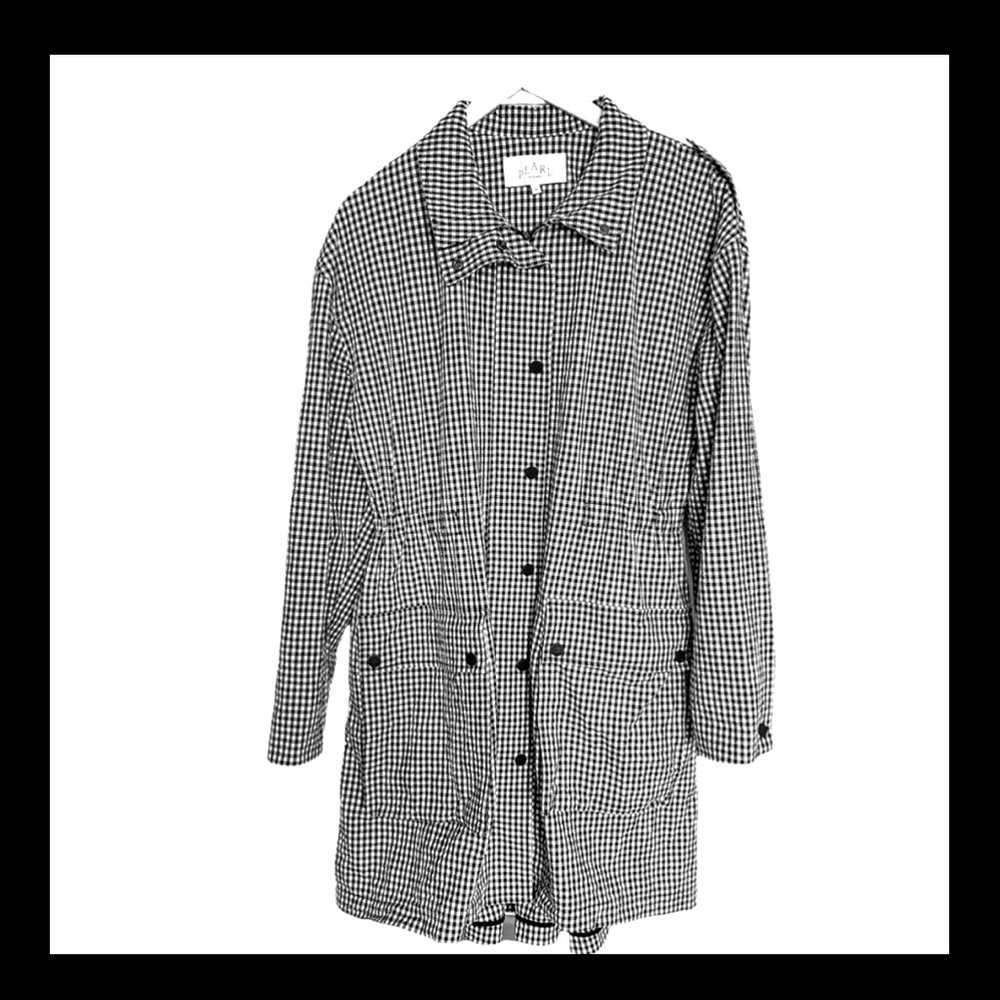 Pearl by Lela Rose Gingham Coat Black White